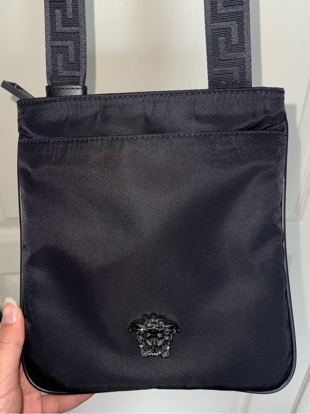 Versace Black Nylon Messenger Bag with Medusa Emblem